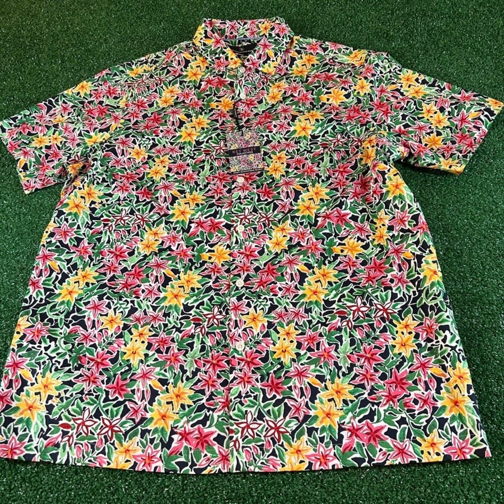 Hart Schaffner Marx Floral Button Up Short Sleeve Key West Collection Mens Large